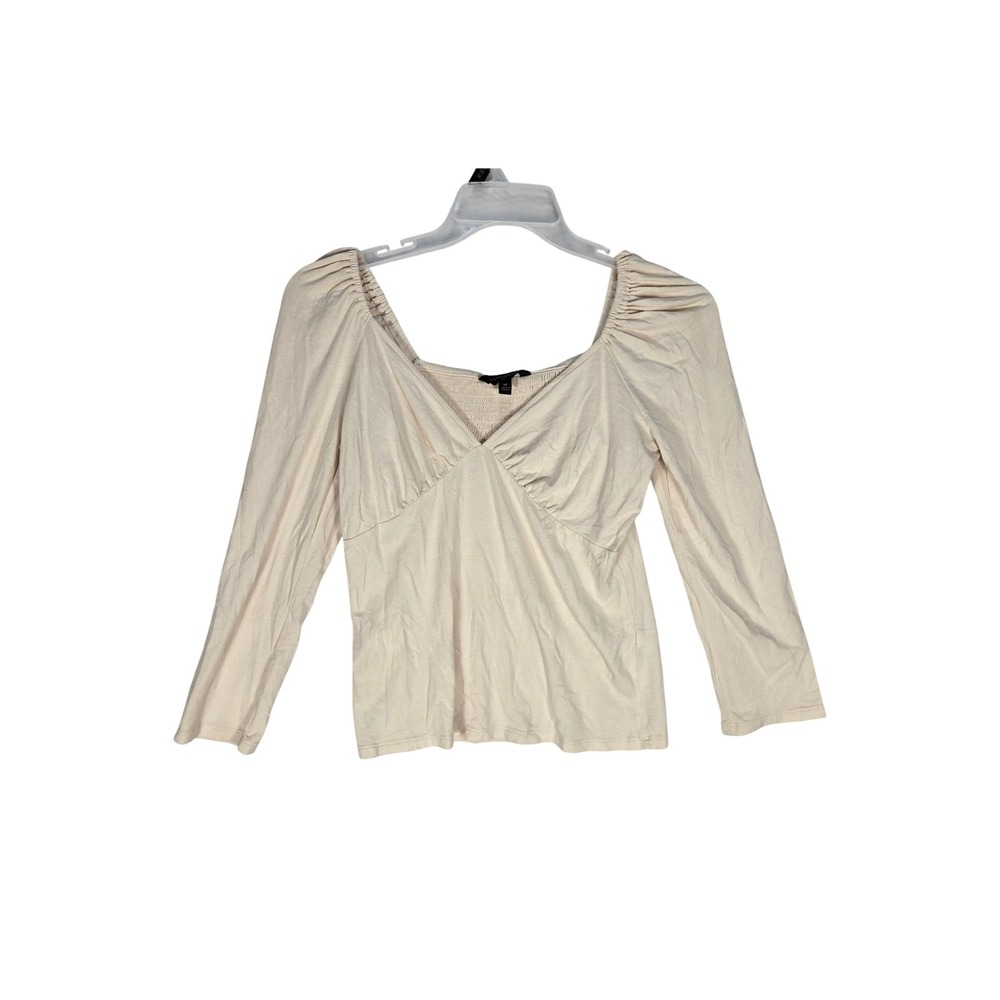Banana Republic Top Womens M Sweetheart Neck Beige Ruched Long Sleeve EUC